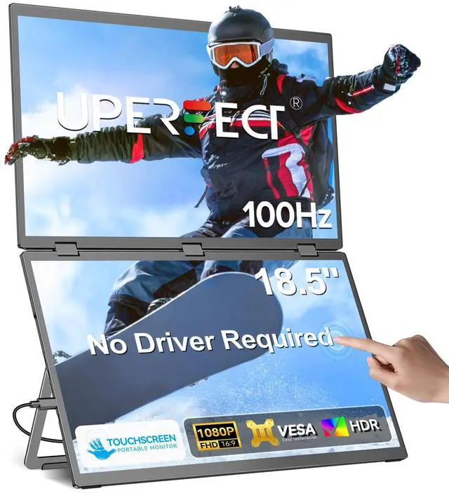 Main image of Newsoul 18.5" 100Hz Dual Touchscreen Monitor with HDR, 360° Folding, VESA & Stand for Laptop, PC, Phone, Game Console (Plug & Play, No Driver Needed)