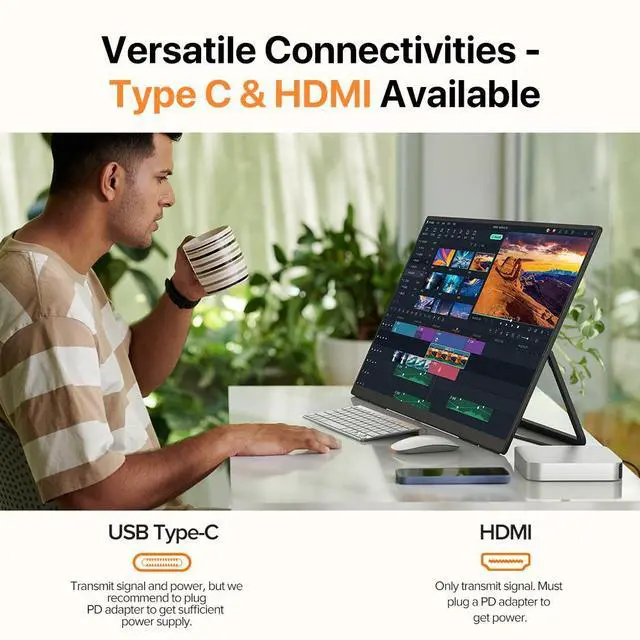 Alt view image 6 of 7 - Newsoul 23.8" 100Hz FreeSync IPS HDR Gaming Portable Monitor with USB-C, HDMI, VESA Mount & 180° Adjustable Stand Perfect for Laptops, Switch, Phones
