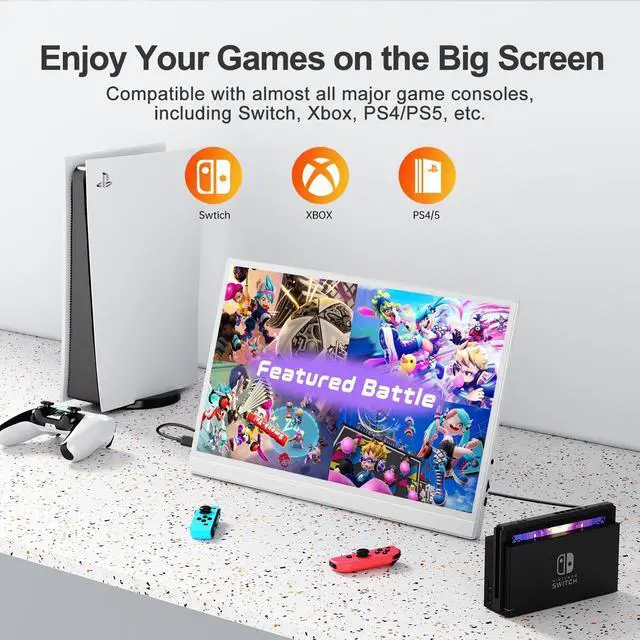 Alt view image 4 of 7 - Newsoul 15.6" Lightweight White Portable Monitor with USB-C, HDMI & Built-in Stand - 1080P External Laptop Screen