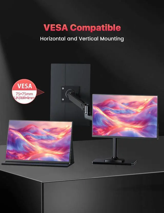 Alt view image 6 of 7 - Newsoul 16" 120Hz Portable Gaming Monitor with HDR, 400 Nits, 1080P IPS, Ultra-Slim Aluminum Design, VESA & Smart Cover - Ultimate Travel Companion