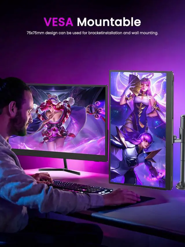 Alt view image 5 of 7 - NEWSOUL Portable Monitor 4K, 17.3'' UHD FreeSync 100% Adobe RGB 500 Nits Brightness HDR IPS 2 Speakers Eye Care Game Display Type-C DP HDMI for Xbox PS4 Switch Laptop PC Phone Mac, VESA & Smart Case