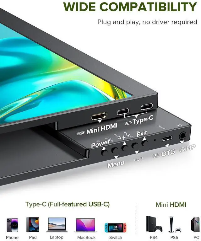 Alt view image 6 of 7 - Newsoul 14" 2K Portable Monitor 2160*1440 HDMI USB C Display FHD 1500:1 Screen For Laptop PC and Game Xbox PS