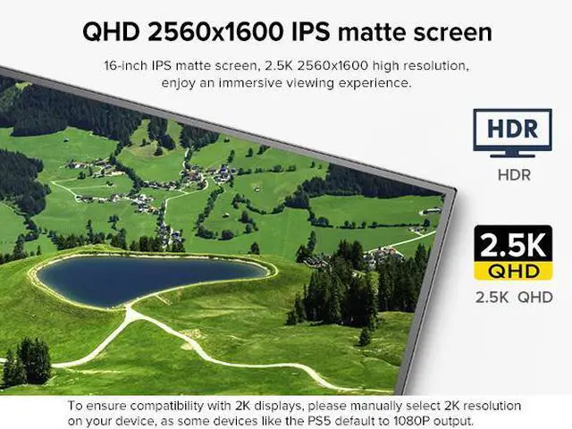 Alt view image 4 of 7 - Newsoul Portable Monitor 16" 2.5K 2560x1600  Gaming Monitor 100%sRGB USB C HDMI for PS Xbox