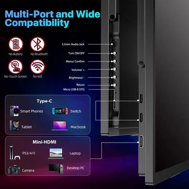Alt view image 6 of 7 - Newsoul Portable Monitor 18.4" 4K 60Hz 10-Bit HDR IPS Gaming Monitor with VESA, 180° Adjustable Stand, Ultra-Slim & Lightweight Frameless Design, FreeSync, Portable Travel Second Monitor for Laptops