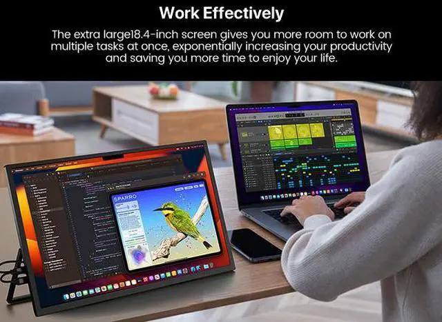 Alt view image 2 of 7 - Newsoul Portable Monitor 18.4" 4K 60Hz 10-Bit HDR IPS Gaming Monitor with VESA, 180° Adjustable Stand, Ultra-Slim & Lightweight Frameless Design, FreeSync, Portable Travel Second Monitor for Laptops