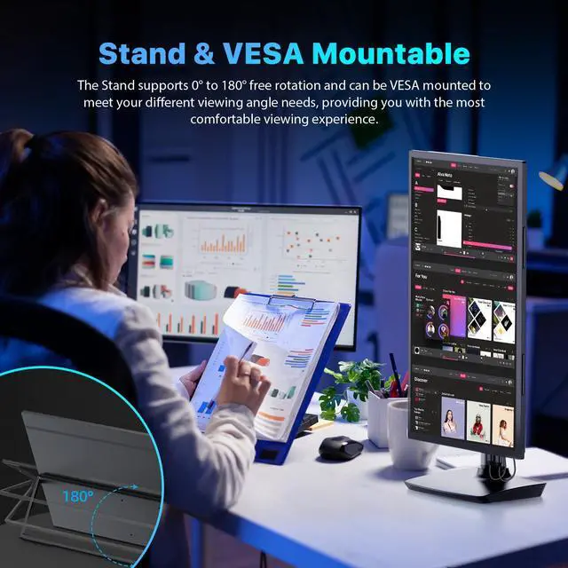 Alt view image 5 of 7 - Newsoul Portable Monitor 18.4" 4K 60Hz 10-Bit HDR IPS Gaming Monitor with VESA, 180° Adjustable Stand, Ultra-Slim & Lightweight Frameless Design, FreeSync, Portable Travel Second Monitor for Laptops