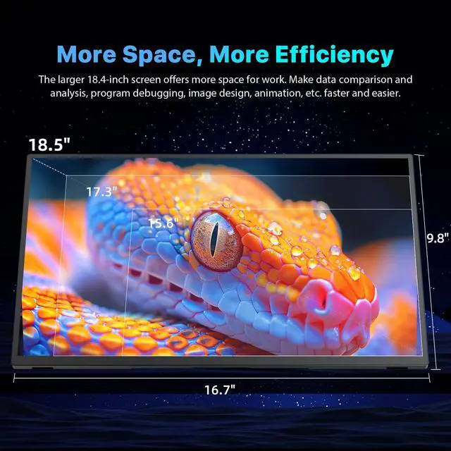 Alt view image 4 of 7 - Newsoul Portable Monitor 18.4" 4K 60Hz 10-Bit HDR IPS Gaming Monitor with VESA, 180° Adjustable Stand, Ultra-Slim & Lightweight Frameless Design, FreeSync, Portable Travel Second Monitor for Laptops