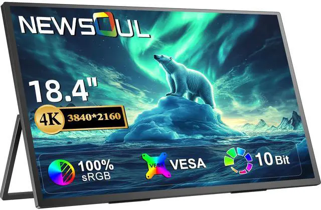 Main image of Newsoul Portable Monitor 18.4" 4K 60Hz 10-Bit HDR IPS Gaming Monitor with VESA, 180° Adjustable Stand, Ultra-Slim & Lightweight Frameless Design, FreeSync, Portable Travel Second Monitor for Laptops