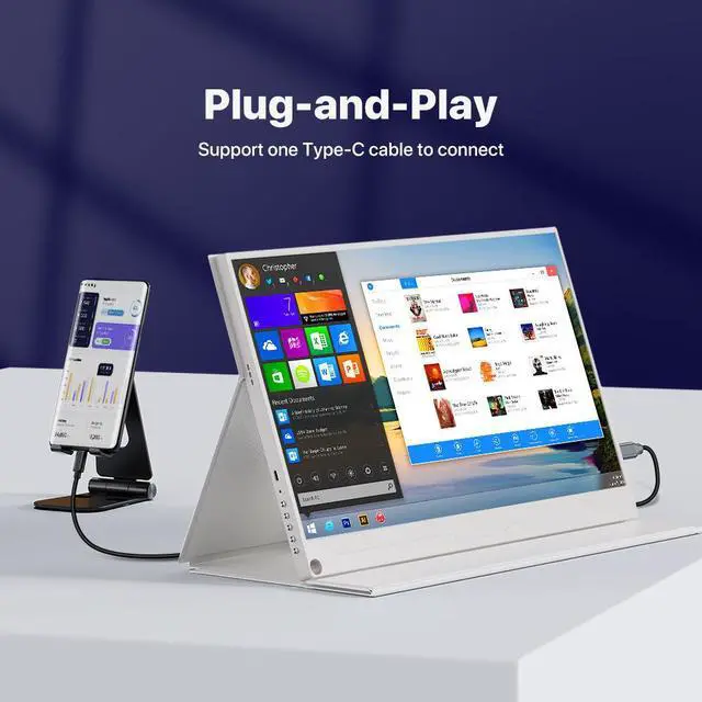 Alt view image 4 of 7 - Newsoul 15.6" 1080P FHD Portable Monitor with USB-C, HDMI, VESA & Smart Case - Matte IPS Display for Switch/PS5/PC/Phone White Monitor