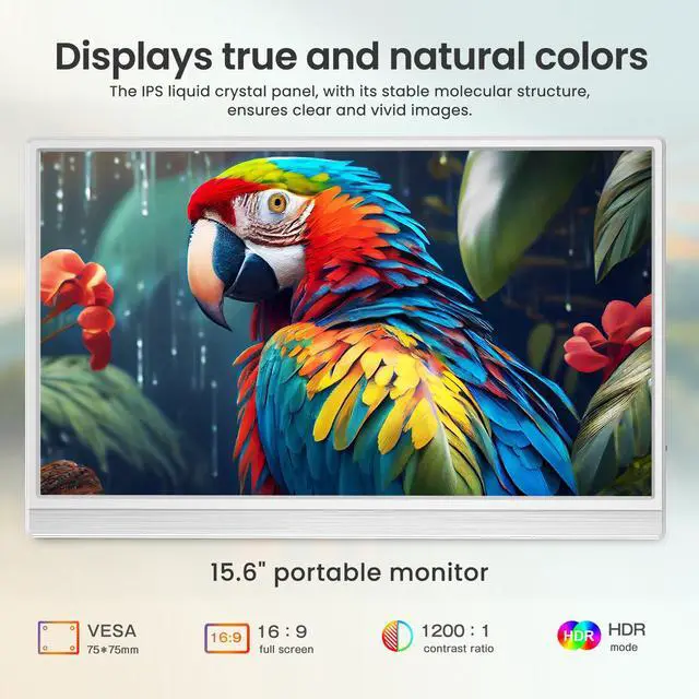 Alt view image 2 of 7 - Newsoul Portable Monitor for Laptop W/ Stand 180° Adjustable 15.6 Inch FHD 1080P IPS Eye Care Screen, Dual Speaker Travel Monitor for Laptop PC Phone PS5/4 Xbox Switch