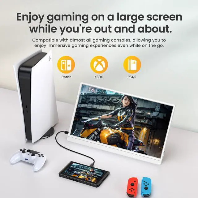 Alt view image 7 of 7 - Newsoul Portable Monitor for Laptop W/ Stand 180° Adjustable 15.6 Inch FHD 1080P IPS Eye Care Screen, Dual Speaker Travel Monitor for Laptop PC Phone PS5/4 Xbox Switch