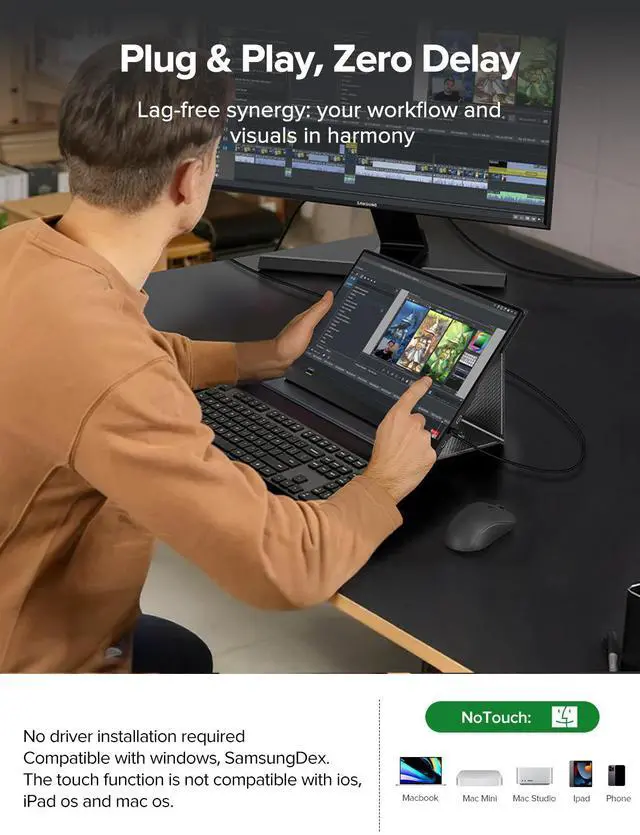 Alt view image 5 of 7 - Newsoul Portable Monitor 60Hz Touchscreen, Upgraded 15.6 Inch IPS HDR 1920X1080 FHD USB C Monitor Eye Care with HDMI USB Type-C