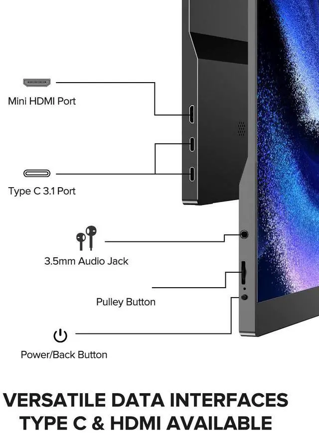 Alt view image 7 of 7 - Newsoul Portable Monitor 60Hz Touchscreen, Upgraded 15.6 Inch IPS HDR 1920X1080 FHD USB C Monitor Eye Care with HDMI USB Type-C