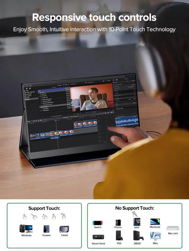 Alt view image 2 of 7 - Newsoul Portable Monitor 60Hz Touchscreen, Upgraded 15.6 Inch IPS HDR 1920X1080 FHD USB C Monitor Eye Care with HDMI USB Type-C