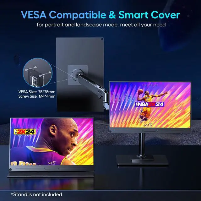 Alt view image 3 of 7 - Newsoul 2K 144Hz Portable Gaming Monitor 18" 100% DCI-P3, FreeSync, HDR, VESA Mount, Eye-Care