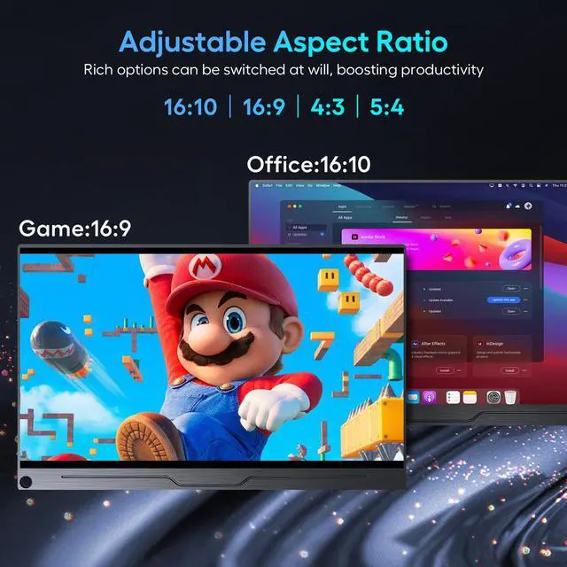 Alt view image 7 of 7 - Newsoul 2K 144Hz Portable Gaming Monitor 18" 100% DCI-P3, FreeSync, HDR, VESA Mount, Eye-Care