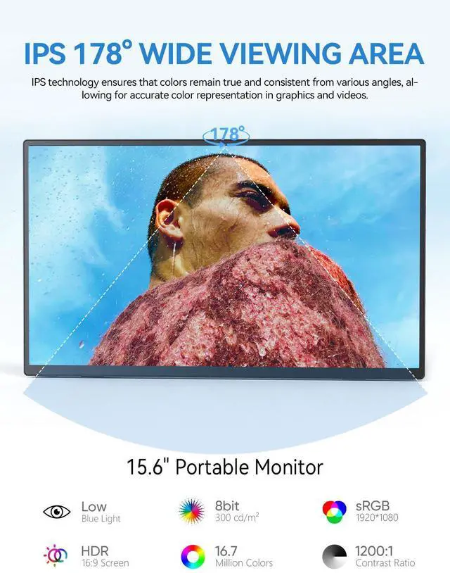 Alt view image 5 of 7 - Newsoul 15.6-Inch Portable Monitor with HDMI, USB-C, USB-A, Full HD 1920x1080, IPS Panel, and Adjustable Stand for Laptops & Smartphones