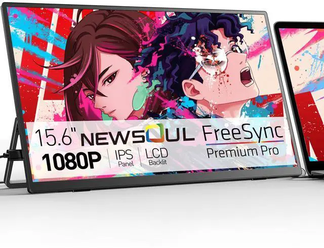 Main image of Newsoul 15.6-Inch Portable Monitor with HDMI, USB-C, USB-A, Full HD 1920x1080, IPS Panel, and Adjustable Stand for Laptops & Smartphones