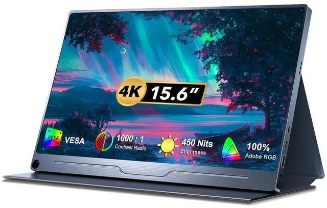 Main image of Newsoul 15.6" 4K UHD FreeSync Monitor with 100% AdobeRGB, 450 Nits Brightness, Dual Type-C, HDMI, VESA Mount & Smart Case