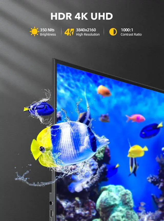 Alt view image 4 of 7 - Newsoul True 4K Portable Monitor, 15.6" UHD IPS 3840x2160, 600 Nits Brightness, 100% AdobeRGB, USB-C, HDMI, OTG, HDR, FreeSync, Dual Speakers, Arch Metal Frame, Smart Case Included