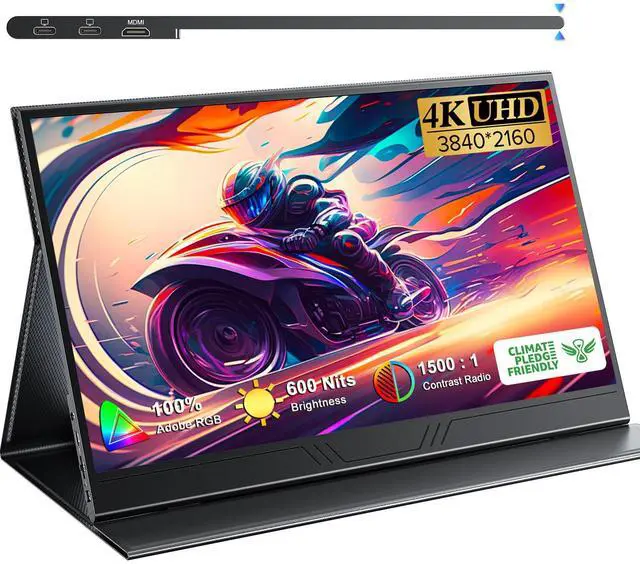 Main image of Newsoul True 4K Portable Monitor, 15.6" UHD IPS 3840x2160, 600 Nits Brightness, 100% AdobeRGB, USB-C, HDMI, OTG, HDR, FreeSync, Dual Speakers, Arch Metal Frame, Smart Case Included