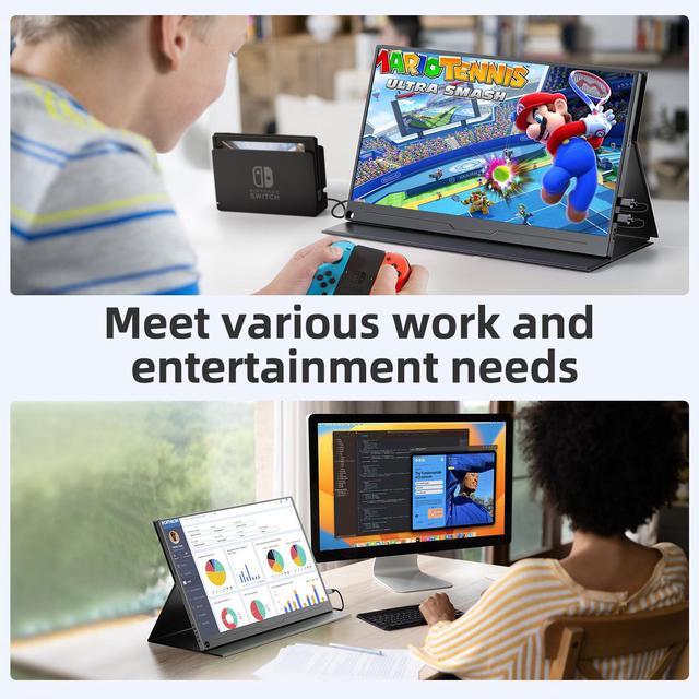 Alt view image 5 of 7 - Newsoul 15.6" 1080P FHD Portable Monitor with USB-C, HDMI, VESA & Smart Case - Matte IPS Display for Switch/PS5/PC/Phone Monitor
