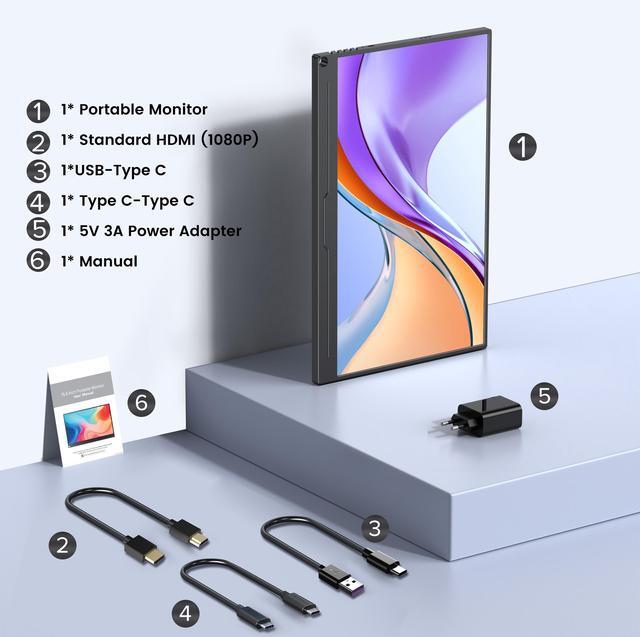 Alt view image 7 of 7 - Newsoul 15.6" 1080P FHD Portable Monitor with USB-C, HDMI, VESA & Smart Case - Matte IPS Display for Switch/PS5/PC/Phone Monitor