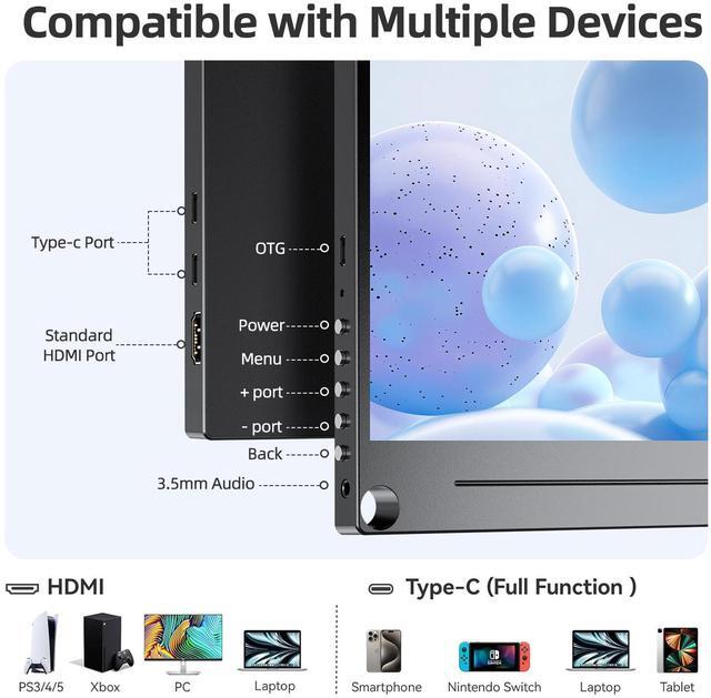 Alt view image 4 of 7 - Newsoul 15.6" 1080P FHD Portable Monitor with USB-C, HDMI, VESA & Smart Case - Matte IPS Display for Switch/PS5/PC/Phone Monitor