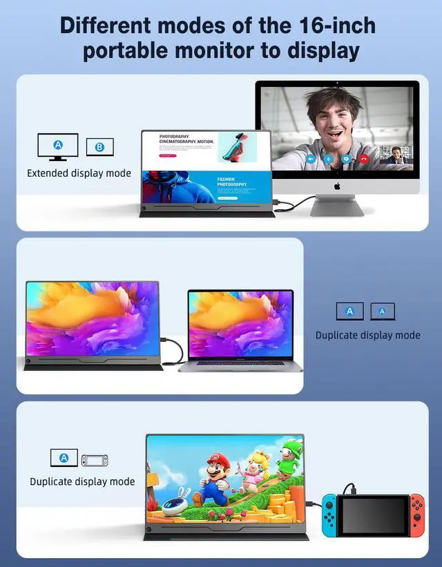 Alt view image 5 of 7 - NEWSOUL 16" 120Hz 2K Portable Monitor 2560*1600 Gaming Monitor With VESA hole IPS Standard HDM C model For PS4 5
