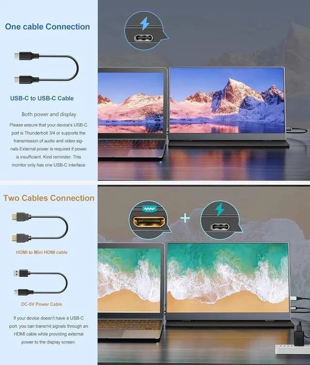 Alt view image 5 of 7 - NEWSOUL 15.6" 1080P FHD IPS Portable Monitor with USB-C & Mini HDMI, 2000:1 Contrast Ratio, 400nits Brightness, 100% sRGB, 178° Viewing Angle, Multiple Display Modes for Travel