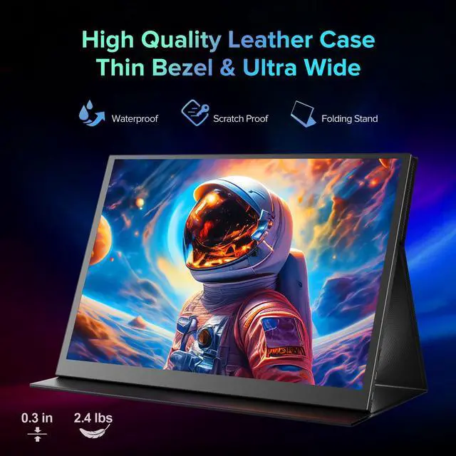 Alt view image 5 of 7 - Newsoul 18.4" 4K UHD Portable Monitor with HDR, 10-bit Color, FreeSync, VESA Mount, USB-C, Mini HDMI, and Leather Case for Laptop, Phone, and Gaming Console