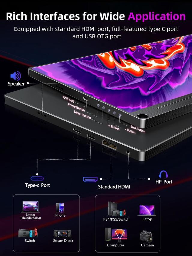 Alt view image 2 of 7 - NEWSOUL 15.6" 4K Portable Monitor UHD Screen 3840*2160 Laptop Extended Monitor, 1300:1 100% sRGB USB-C HDMI Portable Gaming Monitor HDR Travel Monitor with Speakers & Smart for Laptop PS5/4 Xbox