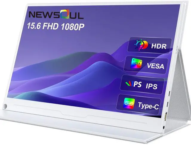 Main image of Newsoul 15.6" 1080P FHD Portable Monitor with USB-C, HDMI, VESA & Smart Case - Matte IPS Display for Switch/PS5/PC/Phone White Monitor