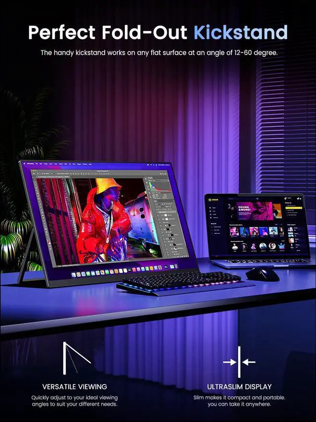 Alt view image 2 of 7 - Newsoul 17.3" 4K UHD Gaming Monitor  120Hz, 0.1ms IPS, HDR 500, 100% DCI-P3, HDMI/USB-C, VESA Mount, Adjustable Stand for PC, PS5, Xbox