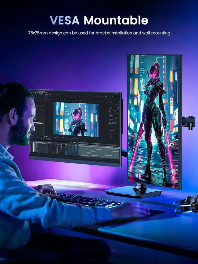 Alt view image 6 of 7 - Newsoul 17.3" 4K UHD Gaming Monitor  120Hz, 0.1ms IPS, HDR 500, 100% DCI-P3, HDMI/USB-C, VESA Mount, Adjustable Stand for PC, PS5, Xbox