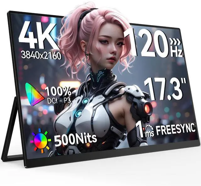 Main image of Newsoul 17.3" 4K UHD Gaming Monitor  120Hz, 0.1ms IPS, HDR 500, 100% DCI-P3, HDMI/USB-C, VESA Mount, Adjustable Stand for PC, PS5, Xbox