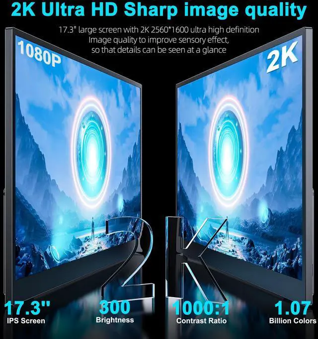 Alt view image 3 of 6 - Newsoul 17.3" 2K Gaming Monitor - 144Hz, FreeSync, HDR, 100% DCI-P3, VESA Mount & Dual Speakers for PC & Console