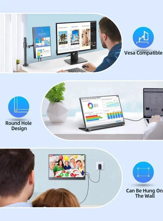 Alt view image 3 of 7 - UPERFECT 13.3 Inch Portable Monitor, 1080 FHD Ultra-thin External Monitor, IPS Screen with HDMI Type C, OTG, Eye Care Gaming Screen for PS3 PS4 Xbox Laptop Phone PC Mac