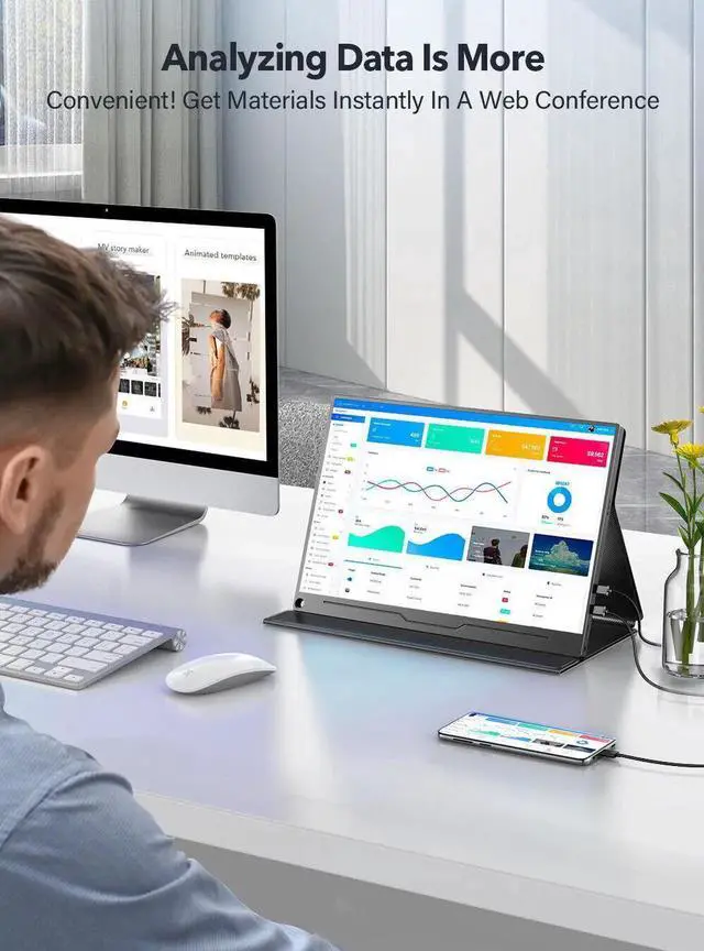 Alt view image 2 of 7 - UPERFECT 13.3 Inch Portable Monitor, 1080 FHD Ultra-thin External Monitor, IPS Screen with HDMI Type C, OTG, Eye Care Gaming Screen for PS3 PS4 Xbox Laptop Phone PC Mac