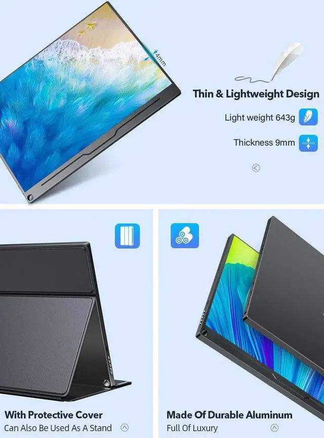 Alt view image 4 of 7 - UPERFECT 13.3 Inch Portable Monitor, 1080 FHD Ultra-thin External Monitor, IPS Screen with HDMI Type C, OTG, Eye Care Gaming Screen for PS3 PS4 Xbox Laptop Phone PC Mac