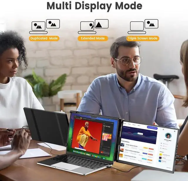Alt view image 4 of 7 - UPERFECT 2K 14" 360° Swivel Hinge Laptop Screen Extender, QHD IPS Portable Dual Monitor for 13.3"-17.3" Laptops - Plug & Play with Mac, Win, Android