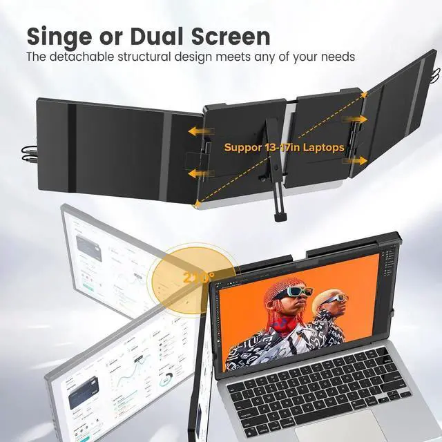 Alt view image 5 of 7 - UPERFECT 2K 14" 360° Swivel Hinge Laptop Screen Extender, QHD IPS Portable Dual Monitor for 13.3"-17.3" Laptops - Plug & Play with Mac, Win, Android