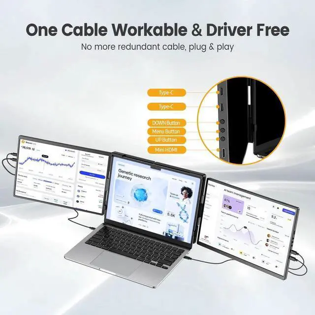 Alt view image 6 of 7 - UPERFECT 2K 14" 360° Swivel Hinge Laptop Screen Extender, QHD IPS Portable Dual Monitor for 13.3"-17.3" Laptops - Plug & Play with Mac, Win, Android