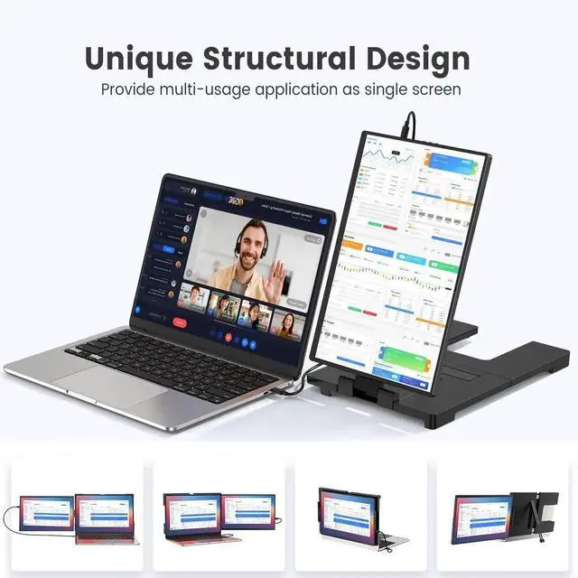 Alt view image 3 of 7 - UPERFECT 2K 14" 360° Swivel Hinge Laptop Screen Extender, QHD IPS Portable Dual Monitor for 13.3"-17.3" Laptops - Plug & Play with Mac, Win, Android