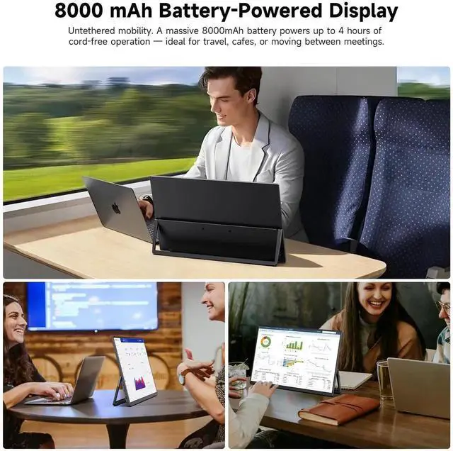 Alt view image 7 of 7 - Uperfect 15.6" FHD 1080P Portable Monitor with Wireless Screen Mirroring, Built-in Battery, Speakers, LS Stand & VESA Mount, USB-C/HDMI for Laptop/Phone/Gaming