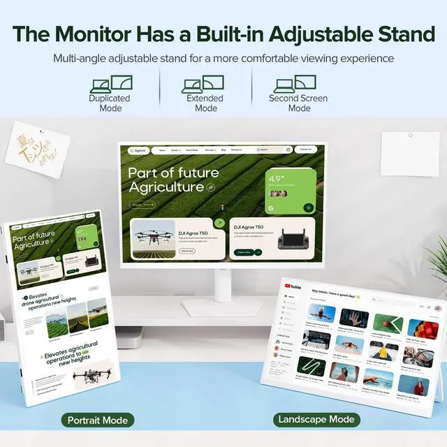 Alt view image 4 of 7 - UPERFECT Portable Monitor W/ Kickstand, 15.6" 1080P FHD Laptop Monitor USB C HDMI External Screen for Mac Phone Xbox Switch, White