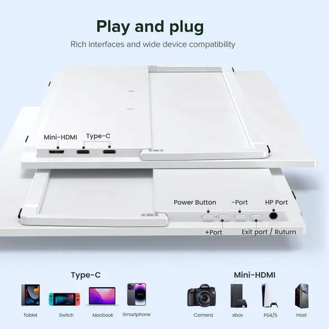 Alt view image 5 of 7 - UPERFECT Portable Monitor W/ Kickstand, 15.6" 1080P FHD Laptop Monitor USB C HDMI External Screen for Mac Phone Xbox Switch, White
