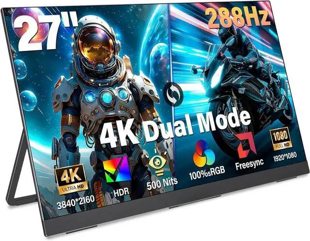 Main image of UPERFECT 27" 4K UHD 3840x2160 144Hz / FHD 1080p 288Hz Dual-Mode Portable Gaming Monitor, IPS 100% sRGB, USB-C PD, HDMI 2.1, Built-in Speakers, VESA