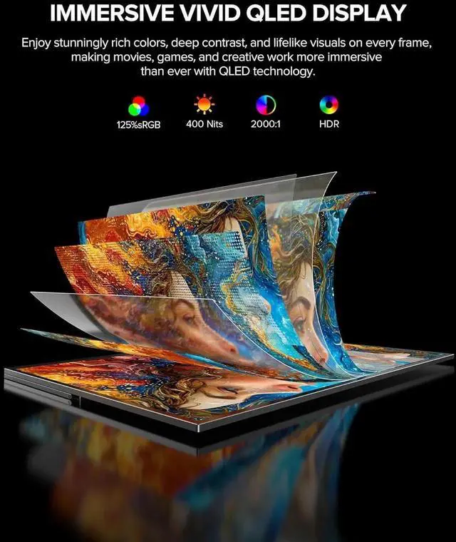 Alt view image 5 of 7 - UPERFECT 24" 120Hz QLED Portable Touchscreen Monitor 1080P FHD 125% sRGB 400 Nits 10-Point Touch HDMI USB-C Adjustable Stand VESA