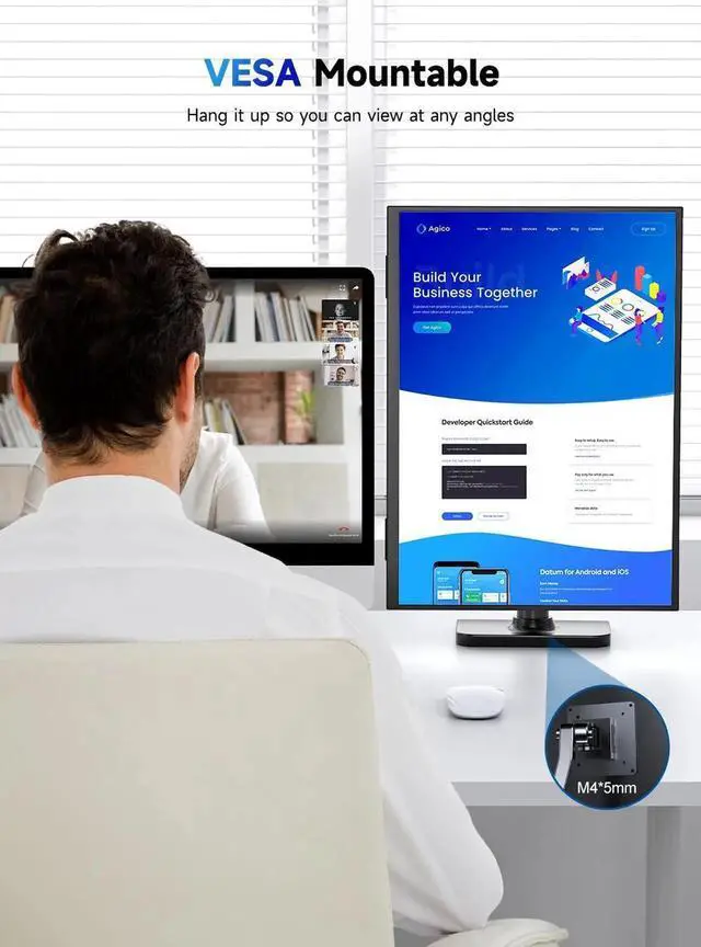 Alt view image 7 of 7 - UPERFECT 24" 120Hz QLED Portable Touchscreen Monitor 1080P FHD 125% sRGB 400 Nits 10-Point Touch HDMI USB-C Adjustable Stand VESA